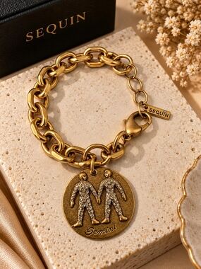 Sequin Gold Gemini Charm Link Bracelet